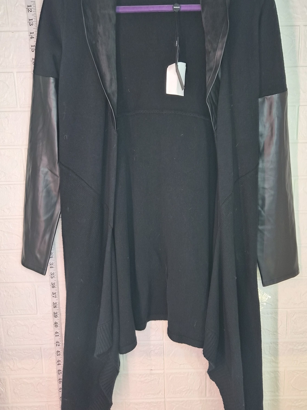 Blanc NYC black faux leather hood sleeves Cardigan Size Medium Gothic  Biker